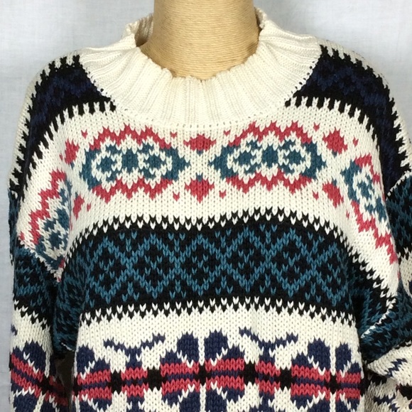 Woods & Gray Sweater Cream Multi Color VTG - Picture 2 of 10